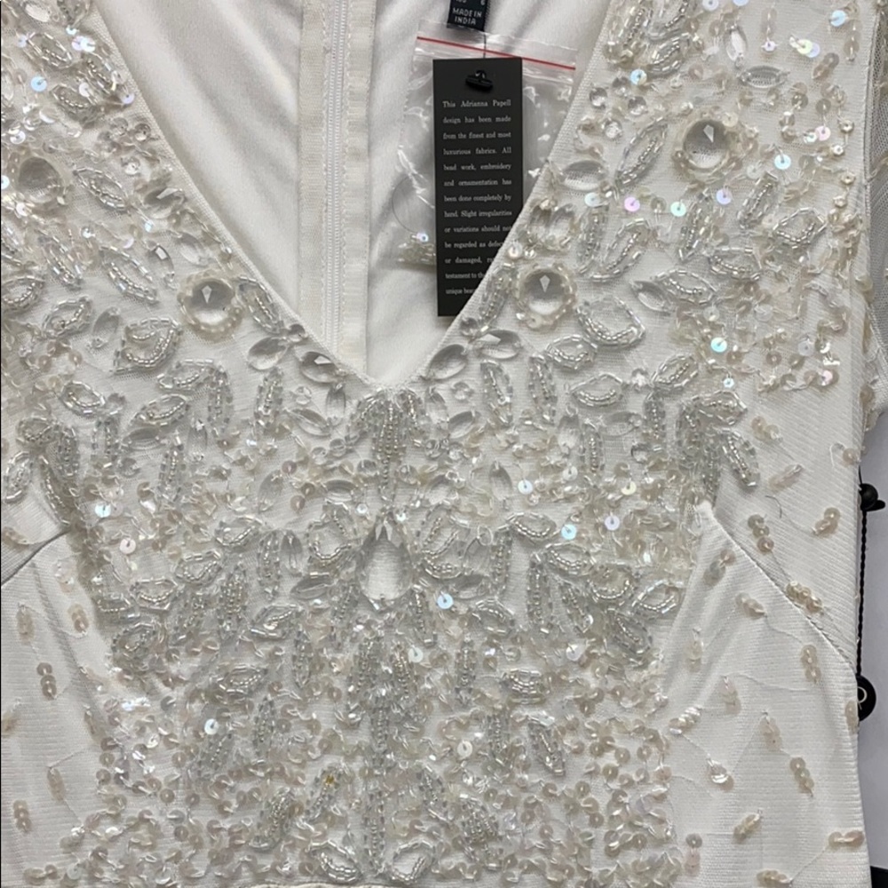 Adrianna Papell beaded cap sleeves white long dress - Picture 3 of 5